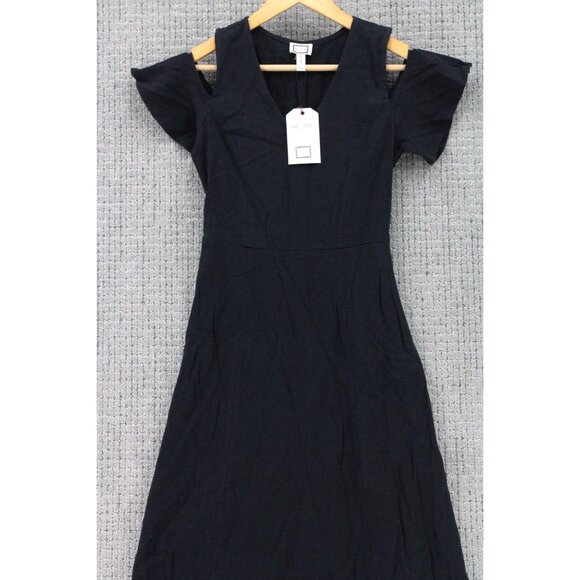 Mo:vint By Anthropologie Fit & Flare Dress Women XS Black Solid Short Sleeve NWT - Picture 2 of 7